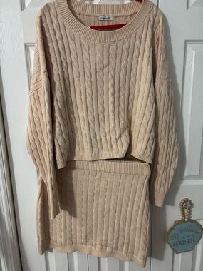 Cable-Knit Cream Skirt by Magnolia Boutique, Size L (oversize)